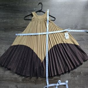 Girls Gold and Dark Brown Pleated Halter Dress